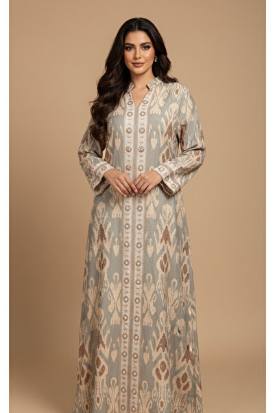 Moda Line جلابية نسائية مع تطريز اللؤلؤ وفصوص لامعة