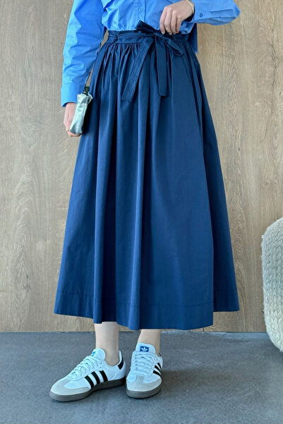 Şulemoda Giyim Belted High Waist Midi Skirt Navy Blue