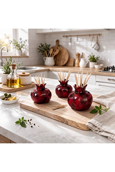 imosas Nar Figürlü Dekoratif Kürdanlık – El Yapımı Tasarım – 3’lü Set (5 cm)