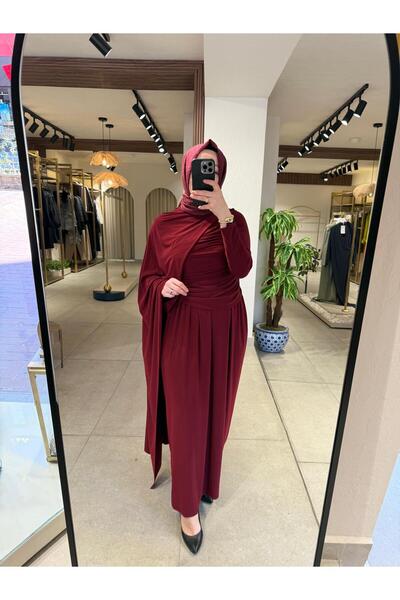 HİLAL OĞUZKAN Hilal Oğuzkan- Önü ve Arkası Drapeli Şallı Elbise