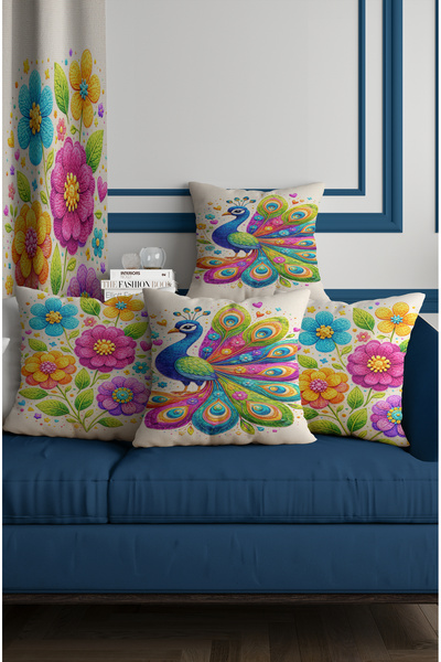 ALAMODECOR Colorful Peacock and Daisy Patterned Double-Sided Digital Printed ...