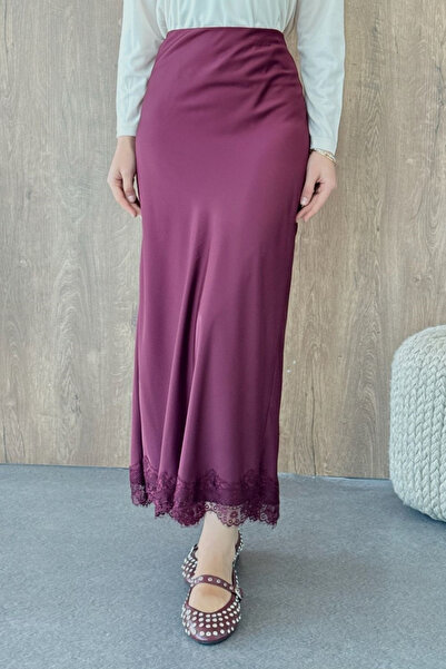 Şulemoda Giyim Scalloped Satin Skirt Burgundy