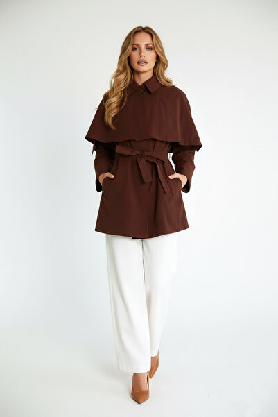 BIGNUANCE Atelier Cape Detailed Brown Trench Coat