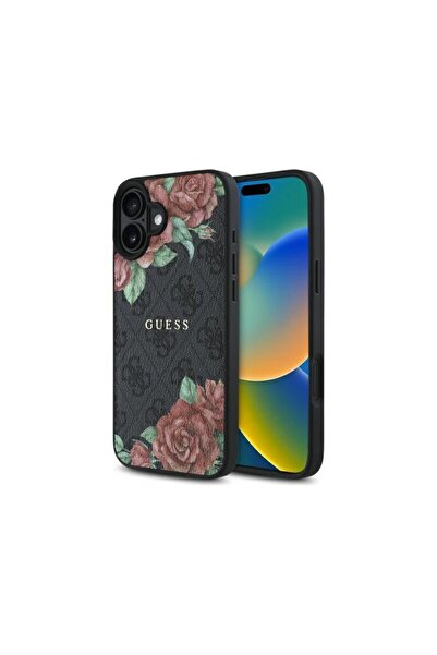 Guess Original iPhone 16 Hardcase 4G Flower Print MagSafe, black
