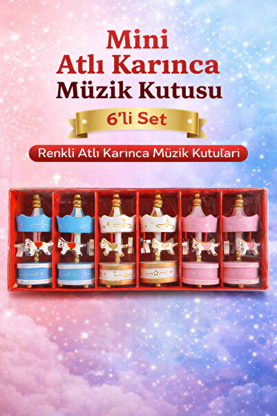 EVENT Mini Atlı Karınca 6’lı Set Dekoratif Nostaljik Kurmalı Müzik Kutusu Ren...