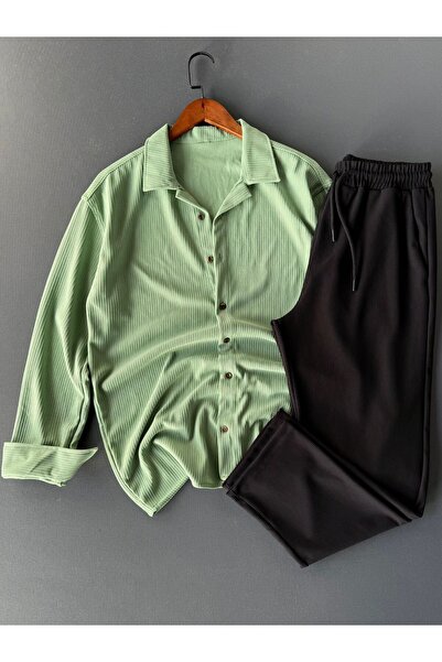 Beylerce Comfortable Fit Ribbed Shirt + Trousers 2-Piece Combination