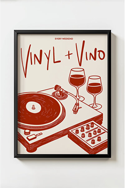 MIOVI WORKS Vintage Plak & Şarap Poster | Siyah Çerçeveli Bar & Mutfak Dekora...