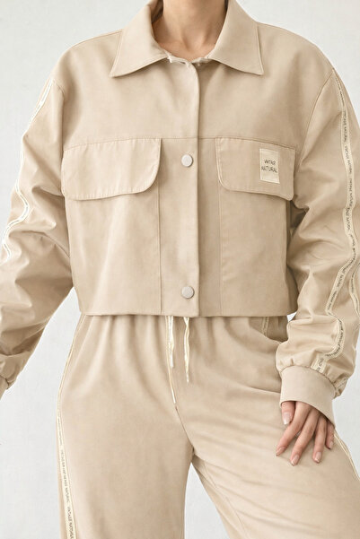 Quzu Kumaş Matchli Etiket Detaylı Ceket