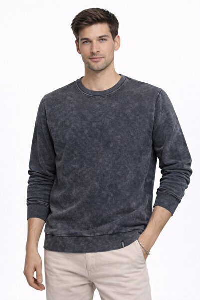 Aion Lacivert Unisex Yıkamalı Düz Baskısız 3 İp Şardonsuz Bisiklet Yaka Sweat...