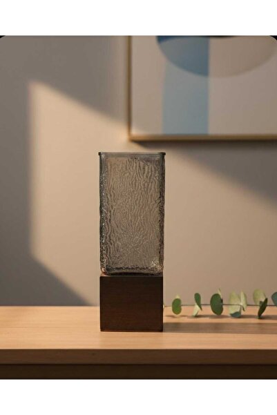 Home Glass Table Top Vase, 25X9 cm Square, Mosaic, Smoked Color Glass with Ac...