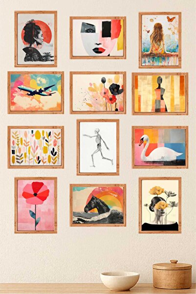 UNT Set of 12 Modern Abstract & Artistic Frame-Looking Mdf Paintings – Decora...