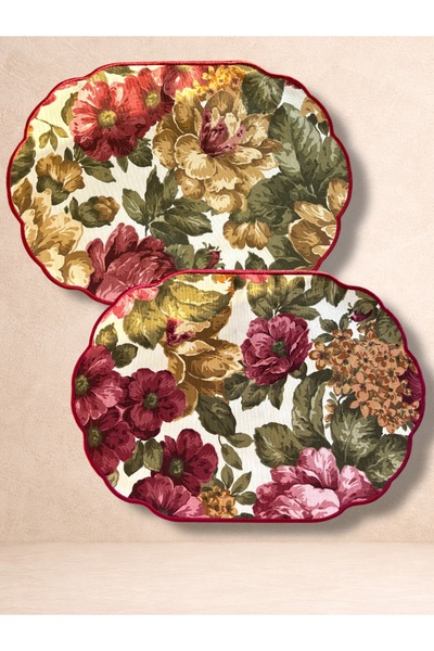 LİONYA DESİGN Vintage Çiçek Desenli Bordo Nakış Çerçeveli 2’li Premium Duck A...