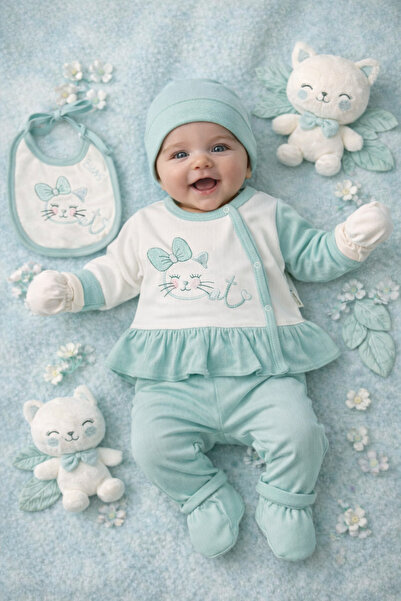 Ozz Baby Newborn Baby Girl 0-3 Months Etekeri̇ Ruffled Appliqued Patterned 5-...