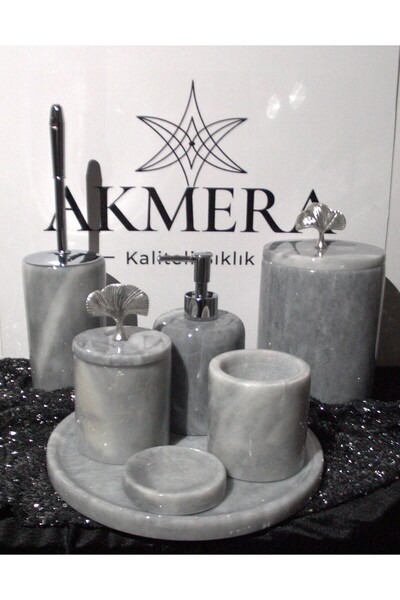Akmera Home Doğal Gri Mermer 7 Parça Banyo Seti