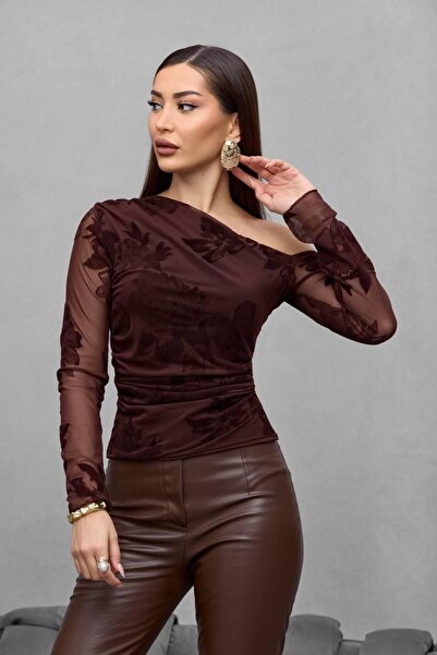 LİFERA Flock Printed Off-Shoulder Blouse