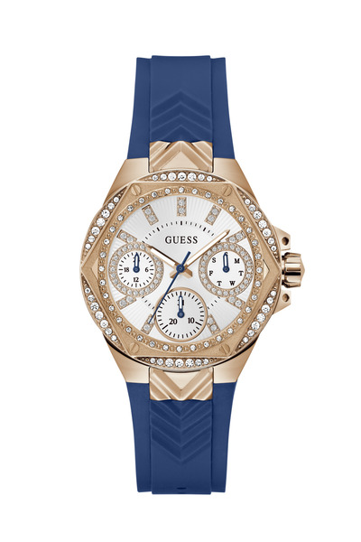 Guess ساعة نسائية متعددة الوظائف بلون ذهبي وردي أزرق