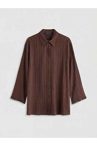 LC Waikiki Kahverengi Keten Karışımlı Kadın Gömlek Tunik