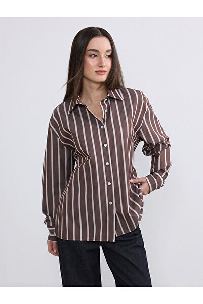 LC Waikiki NOUL SEZON DE LA GÜLİS GİYİM Cămașă maro Petite Çizg cu dungi