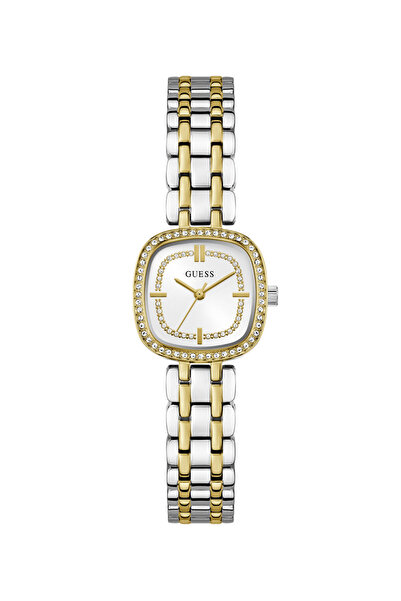 Guess Ladies 2T Silver/Yellow Gold Tone Square Analog Watch