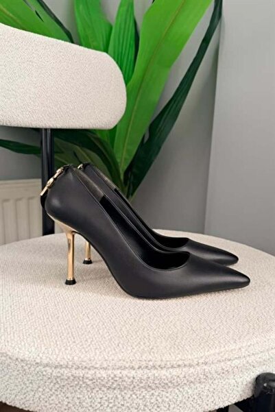 Difolia Women's Alexal Black Back Buckle Detail 10 cm Thin Heeled Shoes & Sti...