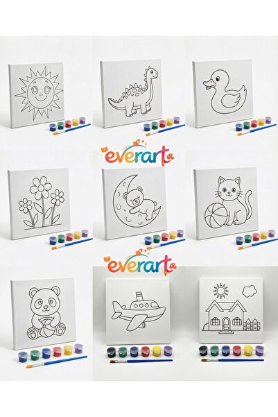 everart 9 adet Çocuk Tuval Boyama Seti - Çocuk Gelişim,20x20 Tuval, Boya Seti...