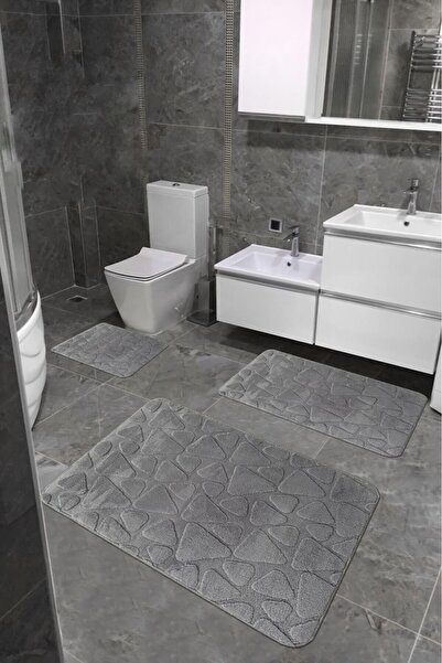 ÇELEBİ HOME TEKSTİL Gri Pamuk Banyo Paspası Makinede Yıkanabilir Kaymaz Taban...