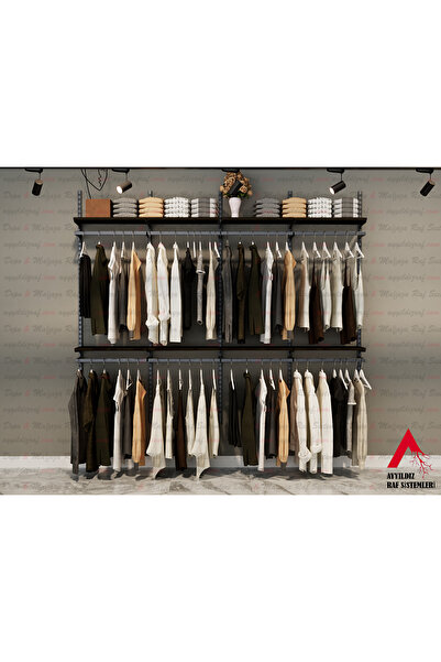 AYYILDIZ RAF AYYILDIZ Modüler Açık Gardırop Sistemi | Siyah Metal Gövde | Ren...