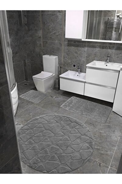 ÇELEBİ HOME TEKSTİL Gri Pamuk Banyo Paspası Makinede Yıkanabilir Kaymaz Taban...