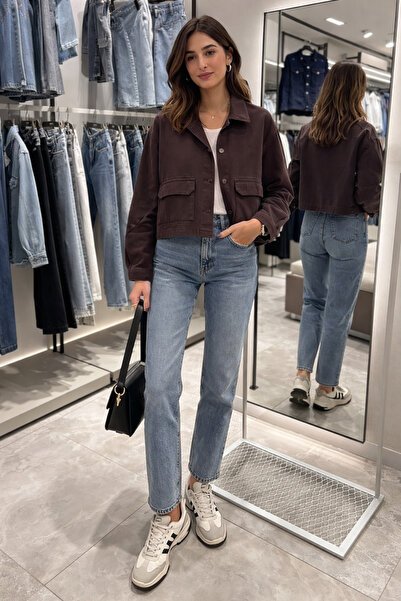 N&S COLLETİON Kadın Acı Kahve Düğmeli Çift Cepli Ceket