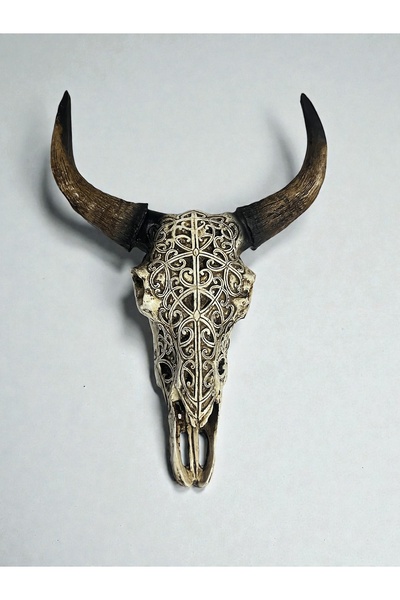 imosas Boğa Kafası Dekoratif Duvar Objesi – Tribal Desenli – Büyük Boy (45x32...
