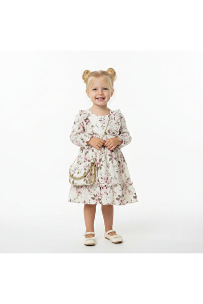 SeaBubbles Muslin Floral Girl's Long Sleeve Dress with Bag