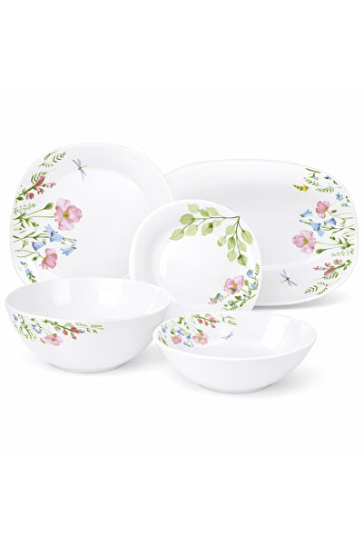 Luminarc OPAL porcelain dinner set, square – 20 pieces, Meadow Flowers pattern