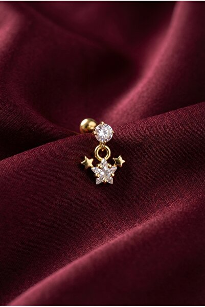 Dushico Zarif Zirkon Taşlı Sallantılı Yıldız Detay Tragus Helix Çelik Piercing