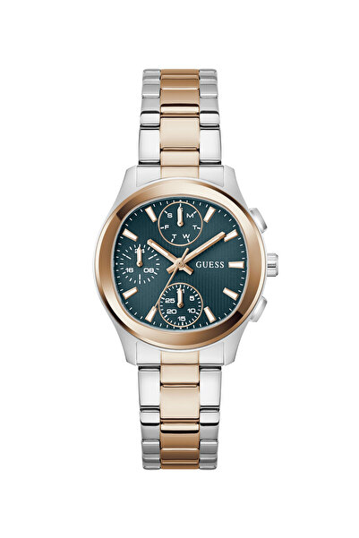 Guess Ladies 2T Silver/Rose Gold Tone Square Analog Watch