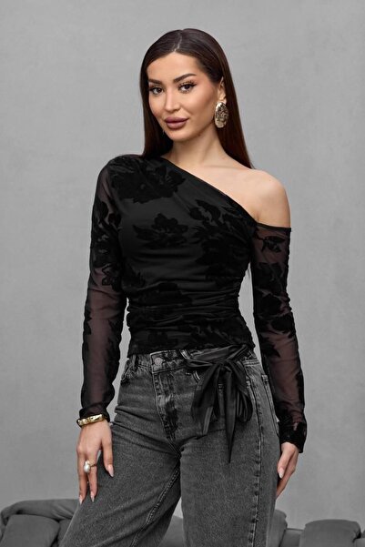 LİFERA Flock Printed Off-Shoulder Blouse