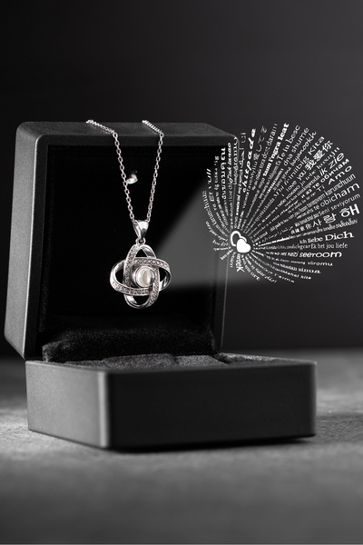 Silvano Jewelry 925 Ayar Gümüş Işıklı Kutuda Aşk Düğümü 100 Dilde Seviyor Kolye