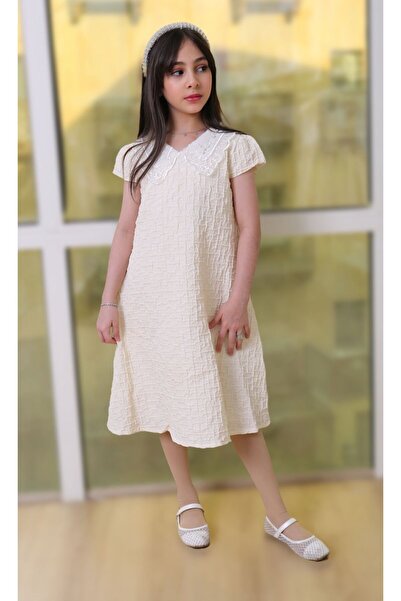 gmax Girls' patterned dress with an embroidered collar and shiny white sequins
