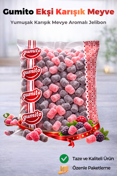gumito Ekşi Karışık Meyveli Jelibon Karışık Yumuşak Meyve Aromalı Jelibon 100...