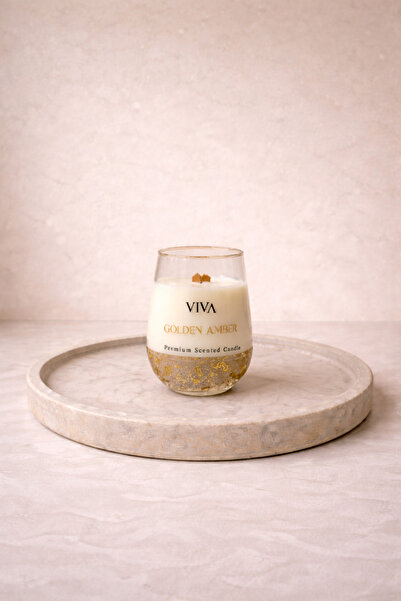 VİVA Golden Amber Premium Ahşap Fitilli Soya & Jel Bardak Mum