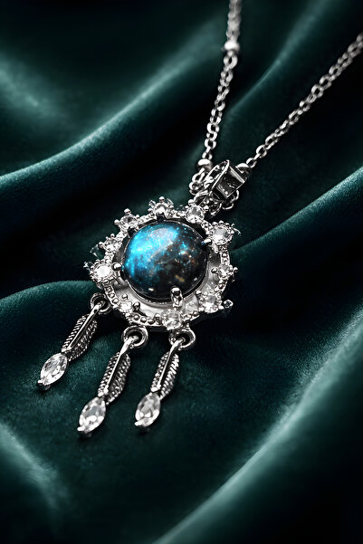 NBS Beautiful Naturel Stones Women's Steel Planet Necklace Silver Color Quality