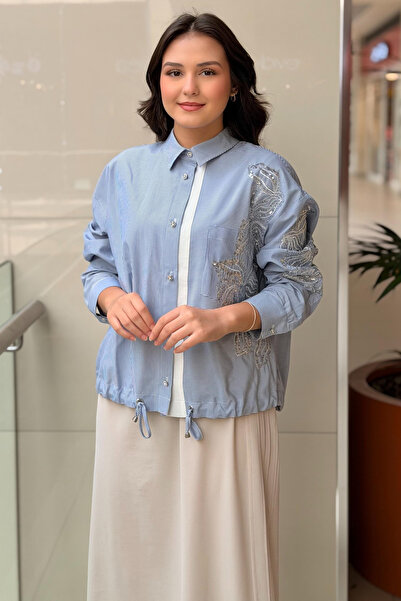 Ghisa Payet İşli Etek Ucu Ayarlanır Çizgili Gömlek