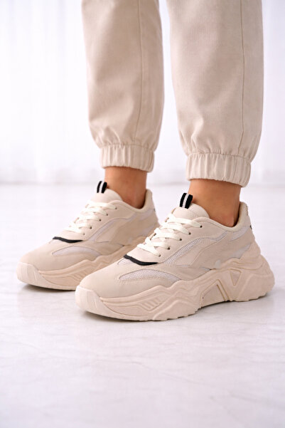 Encool Women's Beige Sneakers | High-Soled Everyday Sneakers, Thick-Sole Trend Casual