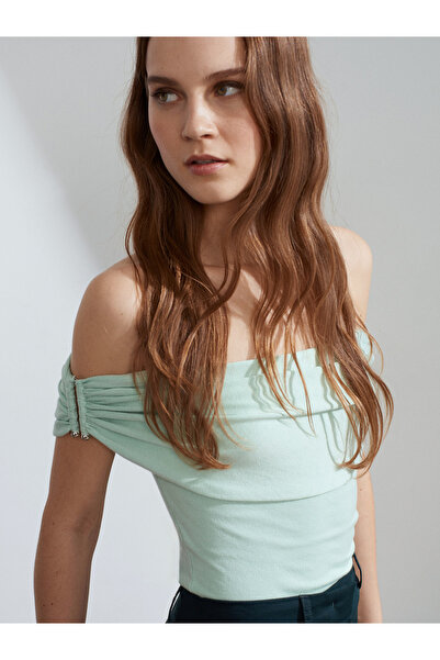 Dilvin 10797 Off-Shoulder Knitwear Blouse-Mint