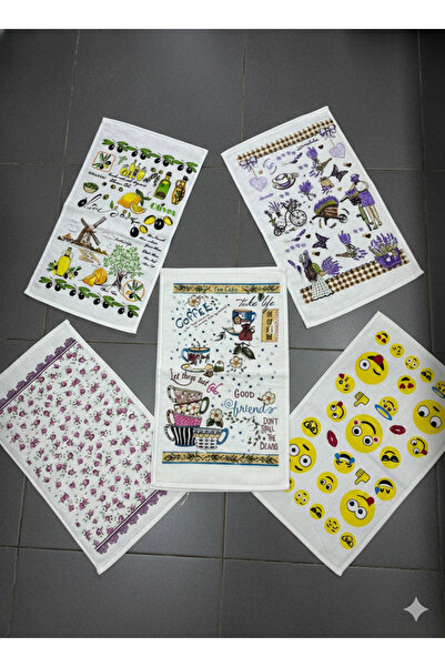 ÖZteks (5 Pieces) 30-50 cm Printed Velvet Kitchen Towel & Hand and Face Towel