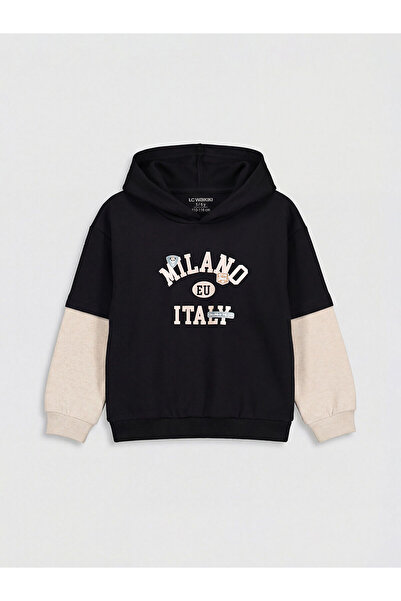 LC Waikiki بلوزة بغطاء للرأس للأولاد بلون أسود