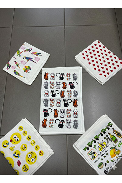 ÖZteks (5 Pieces) 30-50 cm Printed Velvet Kitchen Towel & Hand and Face Towel