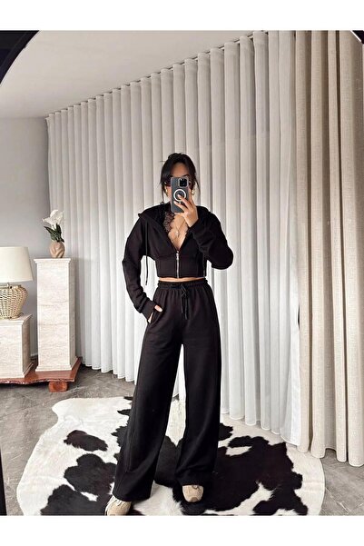 ALVOR 3 Yarn Fleece-Free Lace Collar Track Suit Set