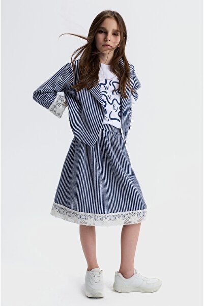 nk kids Li̇mi̇ Girl's Soft Flexible Lace Detailed Jacket Skirt T-Shirt 3 Piec...