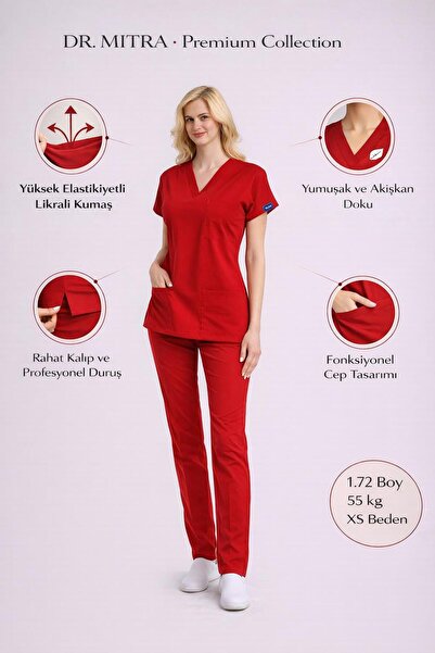 Dr. Mitra Uniformă roșie din Lycra pentru asistentă medicală, costum chirurgi...