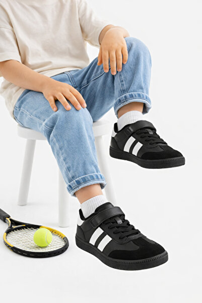 STOCON Daily Black and White Unisex Children's Sneaker with Laces, Lightweigh...